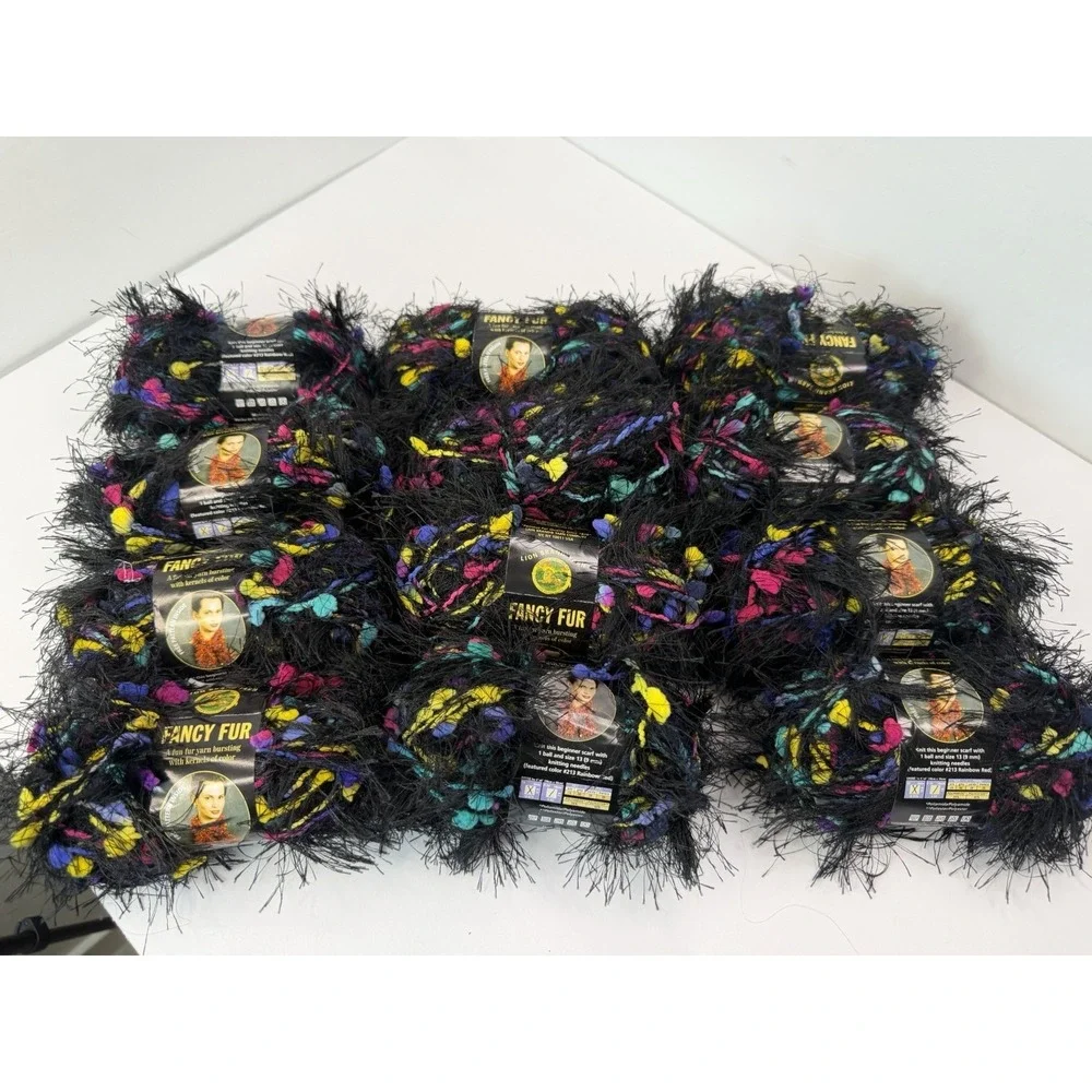 Lion Brand Fancy Fur Bold Black #253 1.76 oz 39yds Eyelash Lot Of 12 - 2 Dye Lot